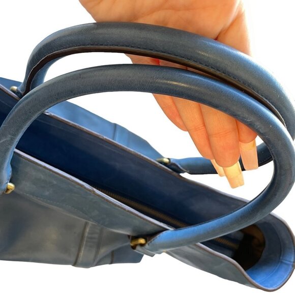 Coach Bleecker Legacy Weekend Leather Tote Travel Bag Blue - Picture 6 of 12